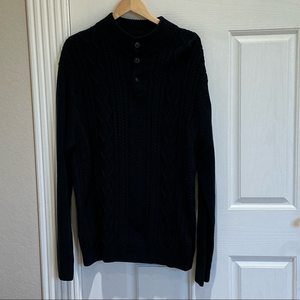 Chaps Men's NavySweater with Button Detail
